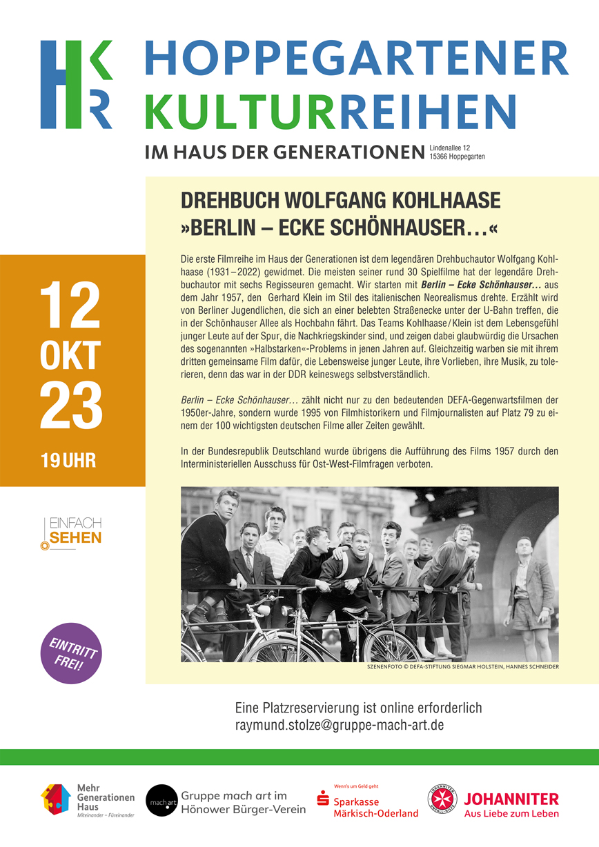 Plakat zur Veranstaltung Drehbuch Wolfgang Kohlhaase »Berlin - Ecke Schönhauser«