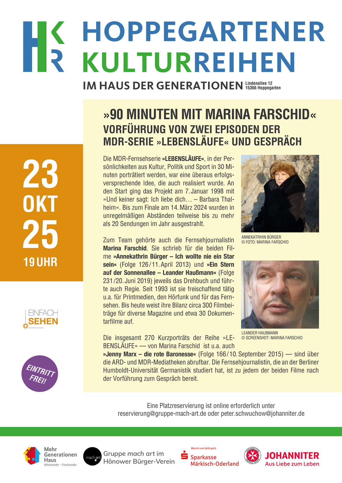 Plakat zur Veranstaltung Einfach Sehen 90 Minuten mit Marina Farschid