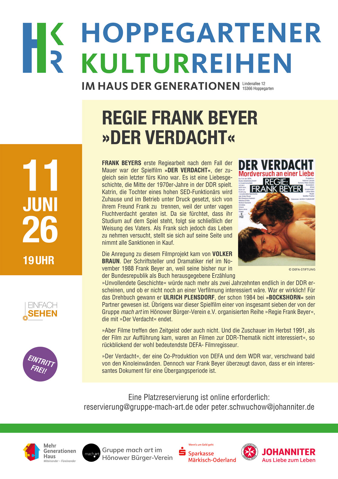 Plakat zur Veranstaltung Regie Frank Beyer Der Verdacht