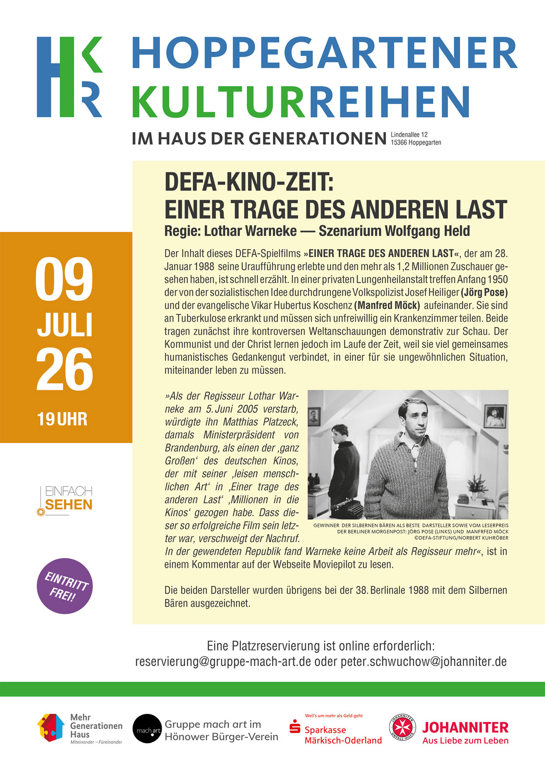 Plakat zur Veranstaltung Defa-Kino-Zeit: Einer trage des anderen Last Plakat zur Veranstaltung Defa-Kino-Zeit: Einer trage des anderen Last