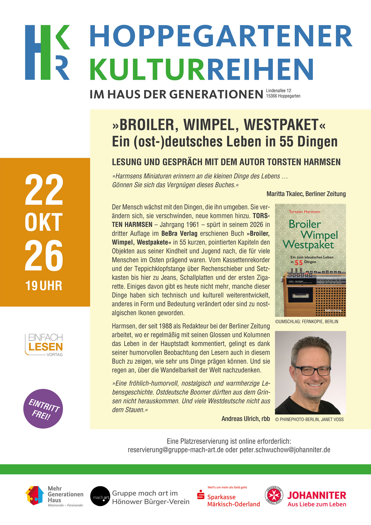 Plakat zur Veranstaltung Einfach lesen mit Torsten Harmsen Plakat zur Veranstaltung Einfach lesen mit Torsten Harmsen